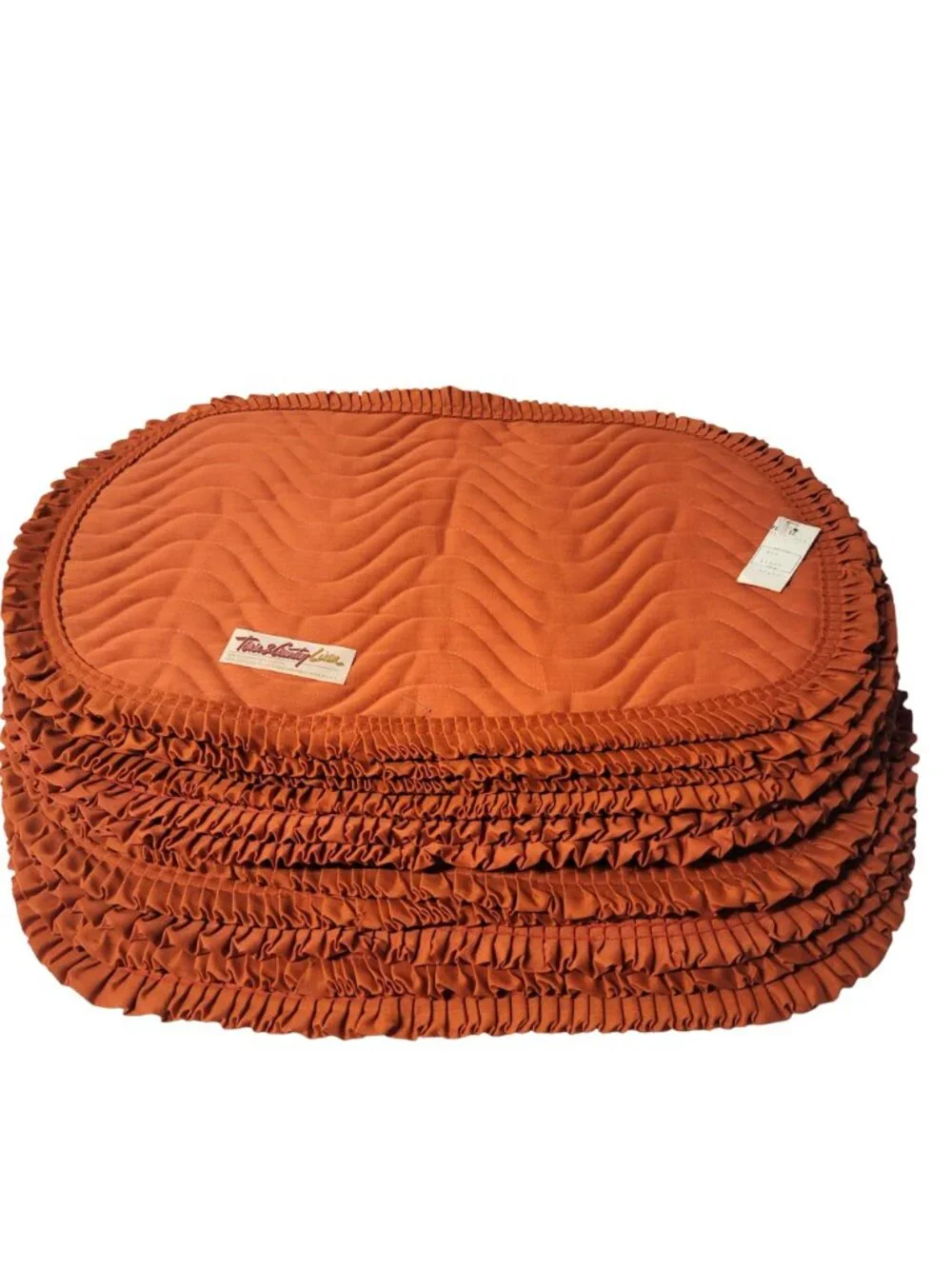 Placemats 12 Town & Country Vintage Quilted Orange Ruffled Placemats New & Used